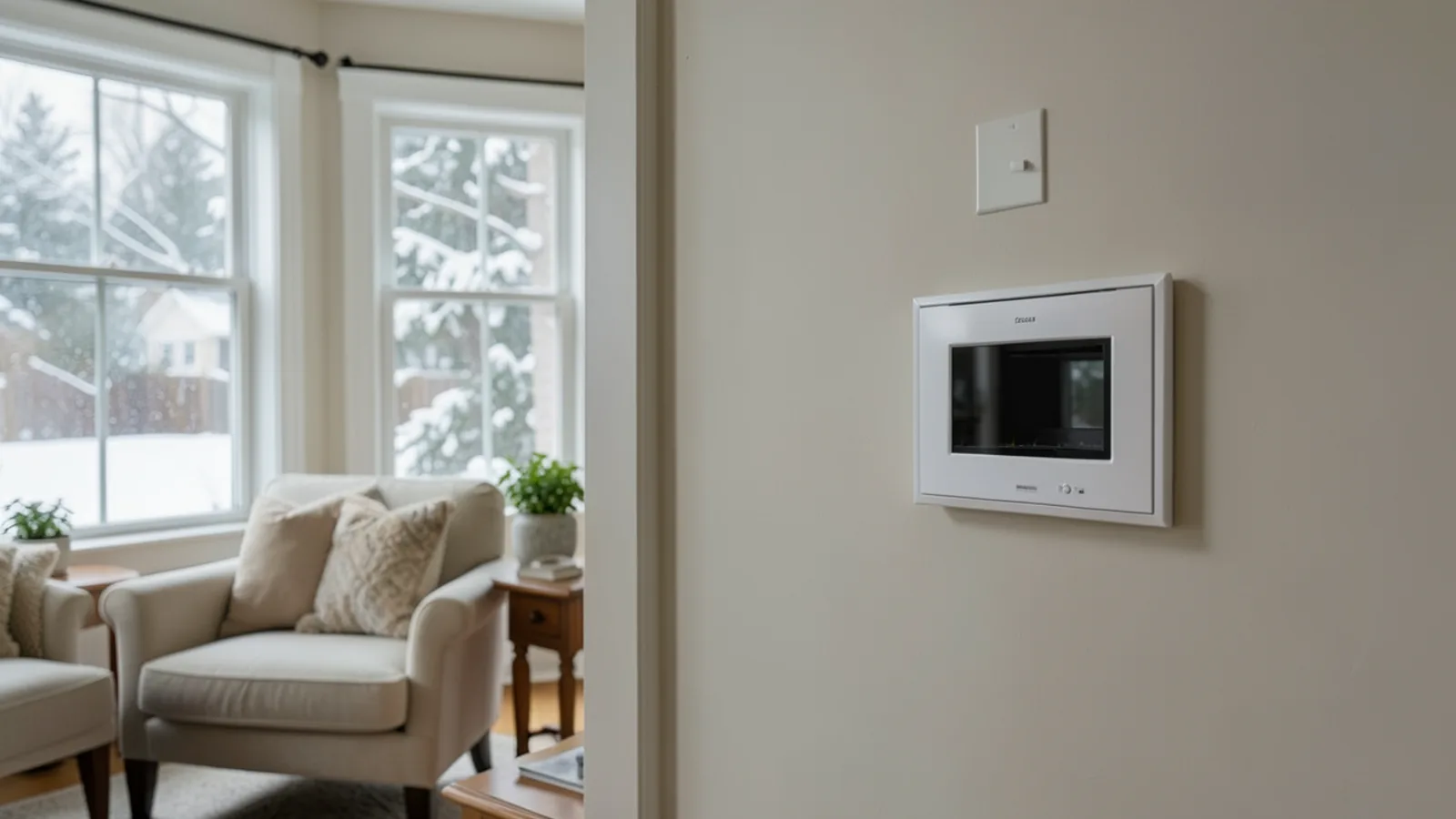 Modern white ductless mini-split wall console quietly operating in a New England home