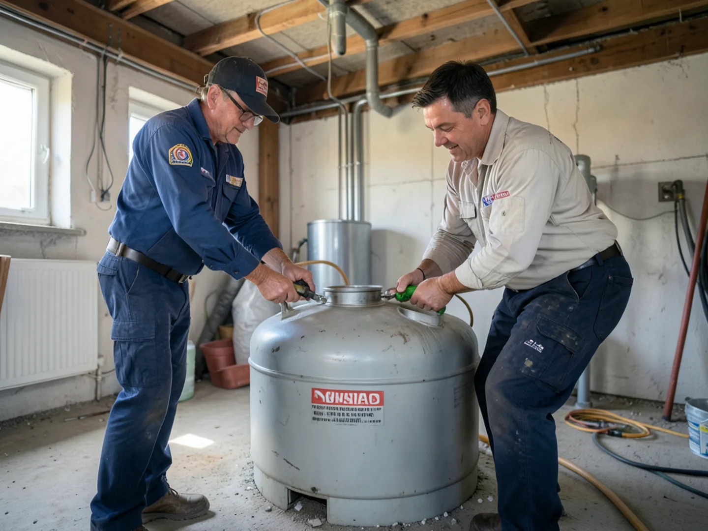 Decommissioning an old 275-gallon steel heating oil tank in a basement
