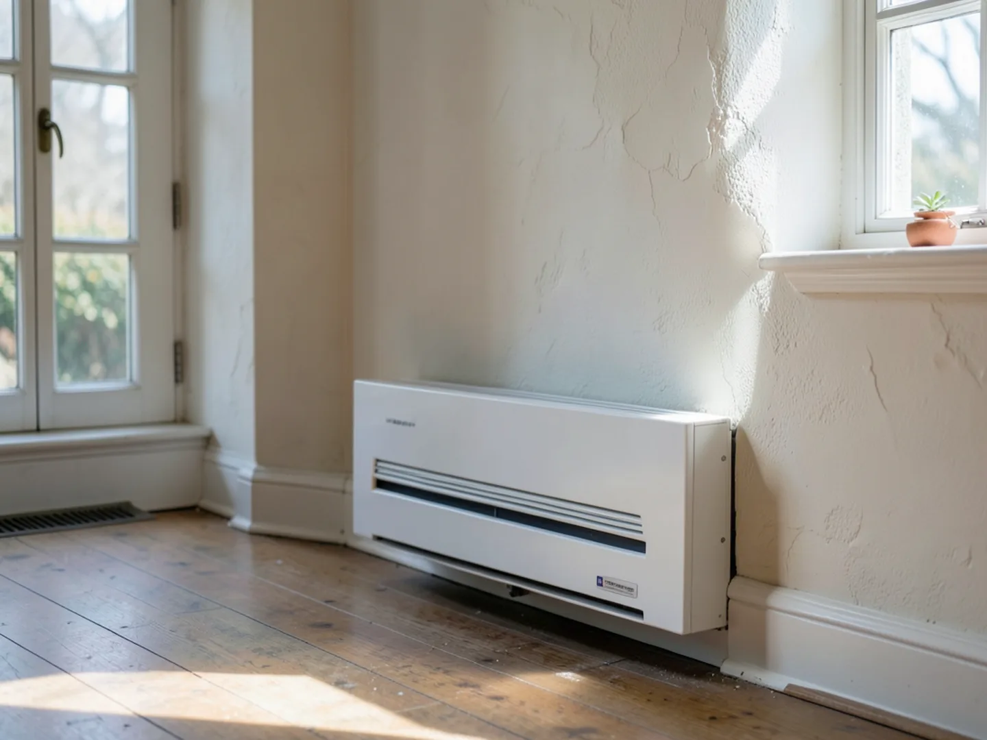 Low profile ductless console unit in a historic Amherst home preserving plaster walls