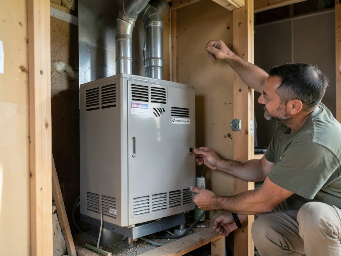 Compact natural gas furnace in a utility closet of a Hooksett residence