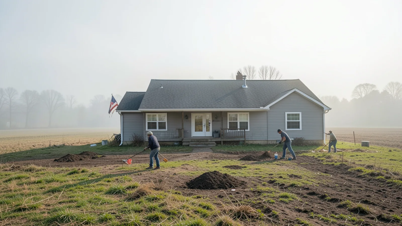 Rural single-family home along Route 3A in Litchfield NH with open agricultural fields in winter